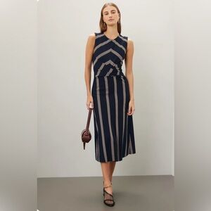 Tanya Taylor Theo Dress Midnight and Cream Striped Dress